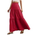 thumbnail image 1 of cocolona Womens Elastic Waist Button Maxi Skirts Fashion Solid Color Flowy Long Skirts Summer Beach Vacation A Line Skirts Red M, 1 of 7