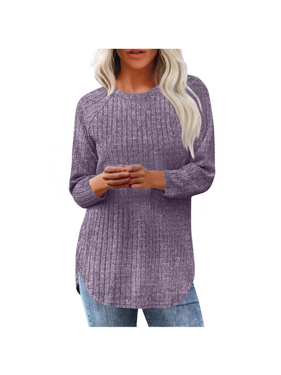 Womens Fall 3/4 Sleeve Shirts Fashion Crew Neck Pullover Tunic Tops 2025 Basic Sweaters Trendy Casual Dressy Blouse