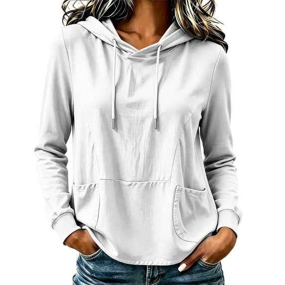 cocolona Womens Fall Hoodies Solid Color Long Sleeve Pullover Thin Sweatshirts Casual LightWeight Tops with Pocket