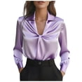 thumbnail image 1 of cocolona Womens Fall Tops Long Sleeve Lapel Pleated Business Shirts Dressy Casual Outfits Solid Color Blouses, 1 of 3