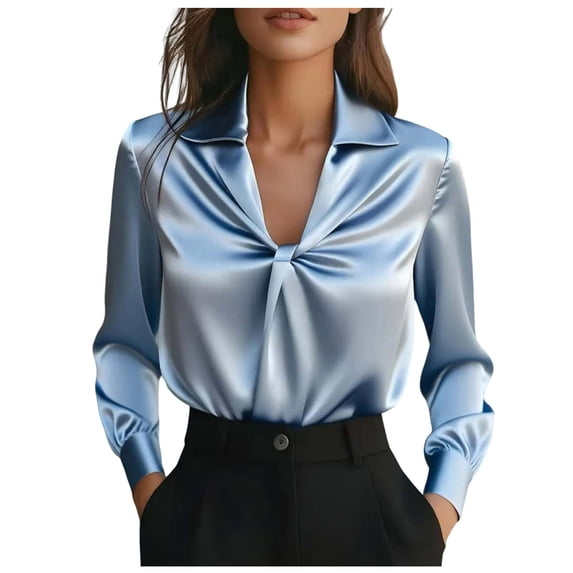 cocolona Womens Fall Tops Long Sleeve Lapel Pleated Business Shirts Dressy Casual Outfits Solid Color Blouses