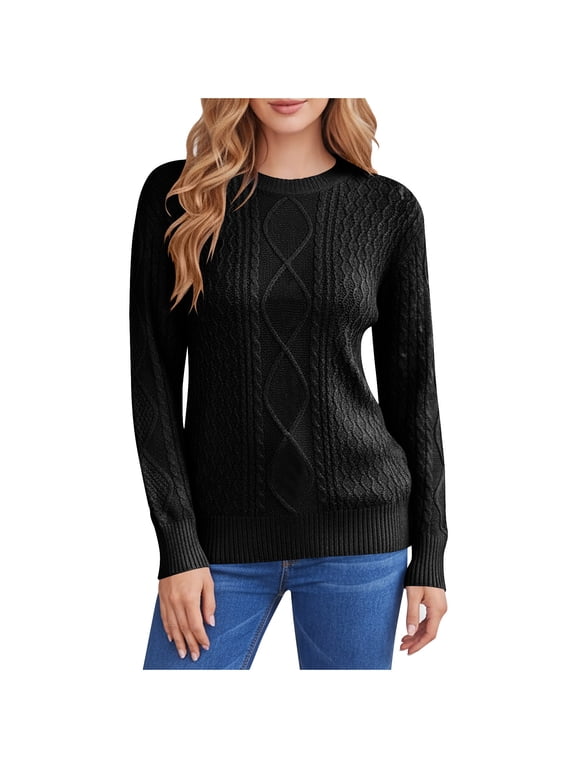Womens Fall Winter Pullover Sweaters Crew Neck Long Sleeve Shirts Fashion Casual Solid Color Tunic Tops Comfy Blouses