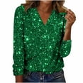 thumbnail image 1 of cocolona Womens Fashion Sequin Tops V-Neck Long Sleeve Sparkly Shirts Dressy Casual Blouse Lightweight Comfy T-shirts, 1 of 8