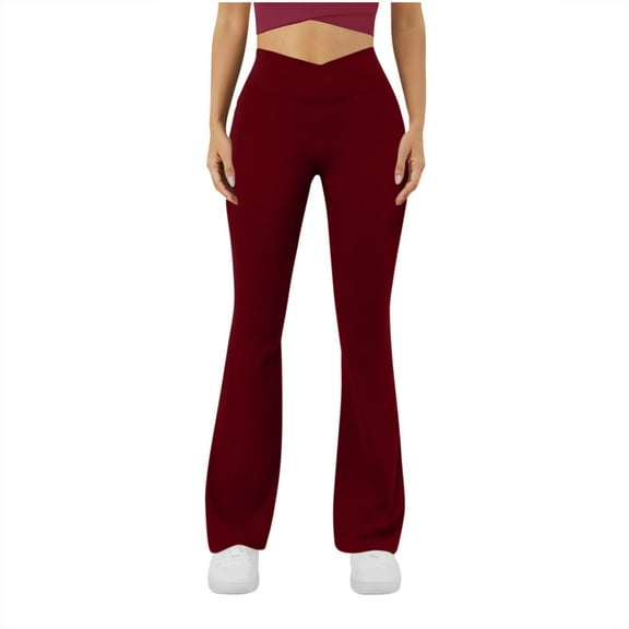 cocolona Womens Flare Leggings Fashion Solid Color Casual Stretch Workout Gym Yoga Pants with Pockets