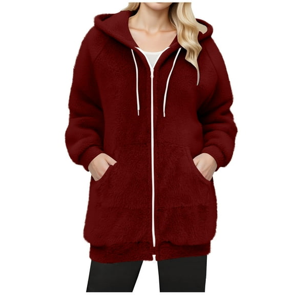 cocolona Womens Fleece Jackets Casual Long Sleeve Zipper Jacket Fall Winter Fuzzy Warm Oversized Hooded Coats with Pockets