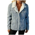 thumbnail image 1 of cocolona Womens Fleece Jackets Winter Thickened Warm Denim Coats Long Sleeve Button Turndown Collar Jean Jackets, 1 of 7