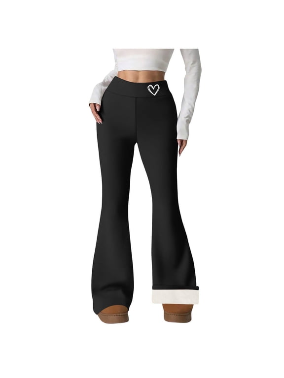 Womens Fleece Lined Leggings Casual Stretch Flare Yoga Pants Winter Thermal Warm High Waist Yoga Pants