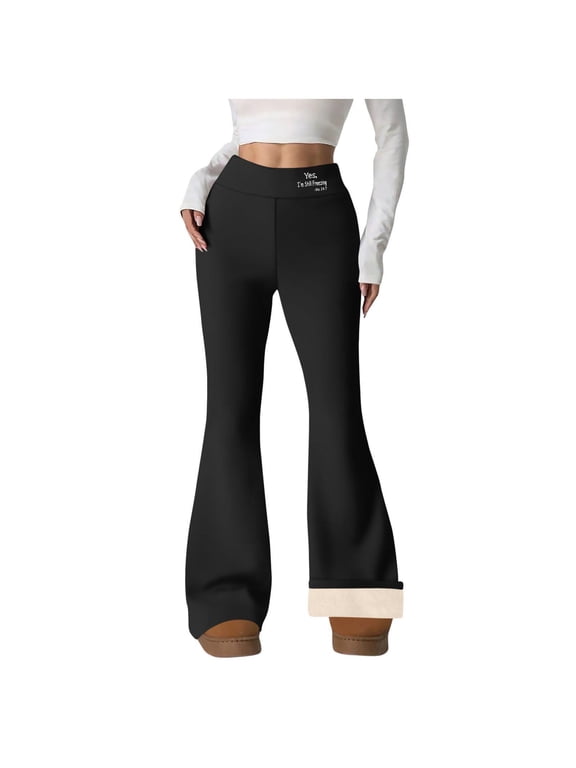 Womens Fleece Lined Leggings Casual Stretch Flare Yoga Pants Winter Thermal Warm High Waist Yoga Pants