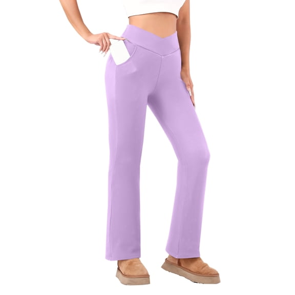 cocolona Womens Fleece Lined Leggings Winter Warm High Waist Straight Leg Yoga Pants Business Casual Work Dress Pants