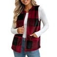 thumbnail image 1 of cocolona Womens Fleece Vest Crew Neck Open Front Sleeveless Jacket Fall Winter Loose Casual Plaid Outerwear, 1 of 7