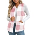 thumbnail image 1 of cocolona Womens Fleece Vest Crew Neck Open Front Sleeveless Jacket Fall Winter Loose Casual Plaid Outerwear, 1 of 7