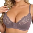 thumbnail image 1 of cocolona Womens Front Button Bras Push Up Lace Balconette Wireless Soft Adjustable Strap Daily Bras, 1 of 6