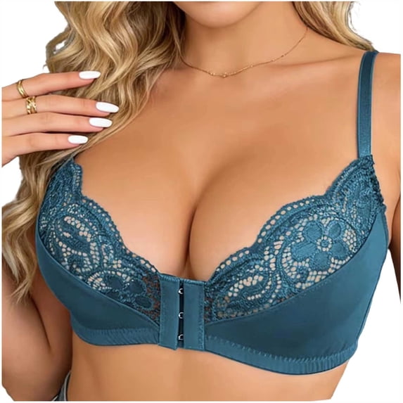 cocolona Womens Front Button Bras Push Up Lace Balconette Wireless Soft Adjustable Strap Daily Bras