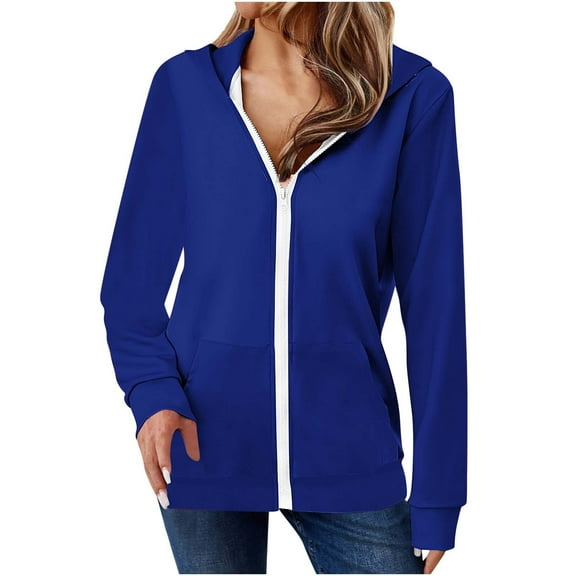cocolona Womens Full Zip Up Hoodie Fall Casual Long Sleeve Hooded Sweatshirts Fashion Solid Color Loose Jackets with Pockets