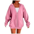 thumbnail image 1 of cocolona Womens Full Zip Up Hoodie Fall Winter Oversized Long Sleeve Hooded Sweatshirts Fashion Solid Color Jacket with Pockets, 1 of 4
