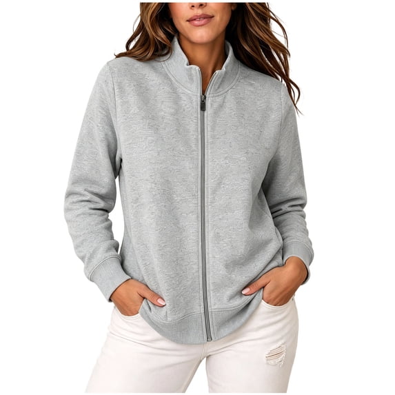 cocolona Womens Full Zip Workout Jackets Collared Trendy Casual Solid Color Sport Sweatshirts Lightweight Running Fall Tops