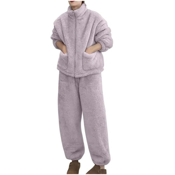 cocolona Womens Fuzzy Fleece Pajamas Sets Fall Winter Flannel Pajamas Sets Soft Warm Sleepwear 2 Piece Lounge Outfits Home Wear with Pockets