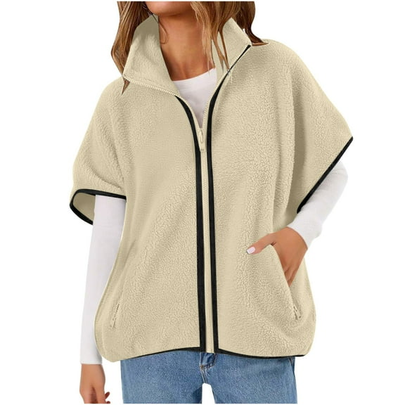cocolona Womens Fuzzy Fleece Vest Short Sleeve Full Zip Stand Collar Jacket Winter Lightweight Warm Vest with Zipper Pocket