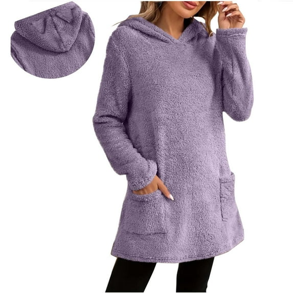 cocolona Womens Fuzzy Hoodies Fall Winter Long Sleeve Oversized Sweatshirts Fleece Warm Sweaters Pullover Tops with Pockets