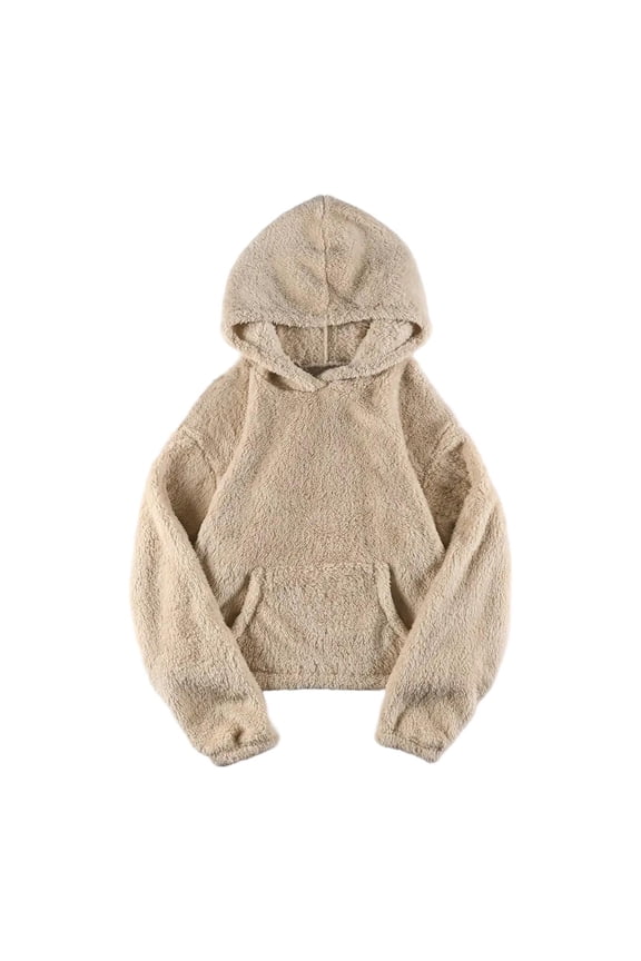 Womens Fuzzy Hoodies Fleece Warm Crop Hooded Sweatshirts Comfy Pullover Sweater Tops Fall Winter Outwear Coat