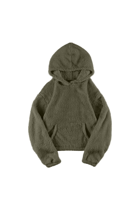 Womens Fuzzy Hoodies Fleece Warm Crop Hooded Sweatshirts Comfy Pullover Sweater Tops Fall Winter Outwear Coat