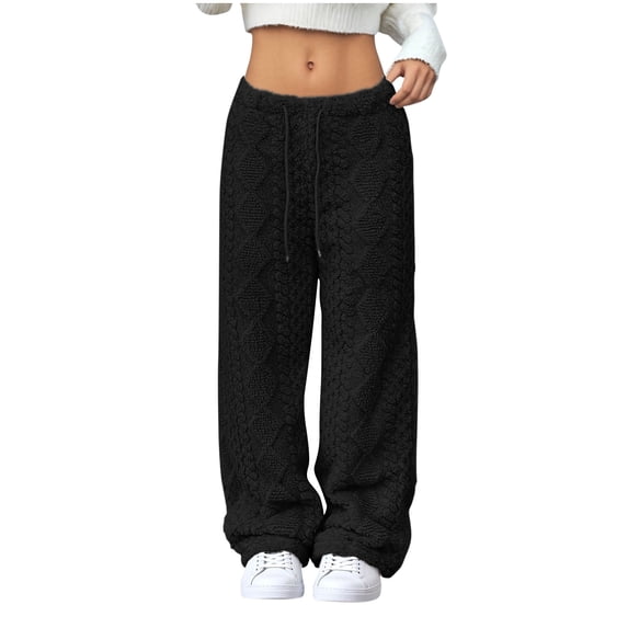 cocolona Womens Fuzzy Pajama Pants Elastic Waist Drawstring Wide Leg Pants Winter Fleece Warm Lounge Trouser Soft Comfy Sleepwear