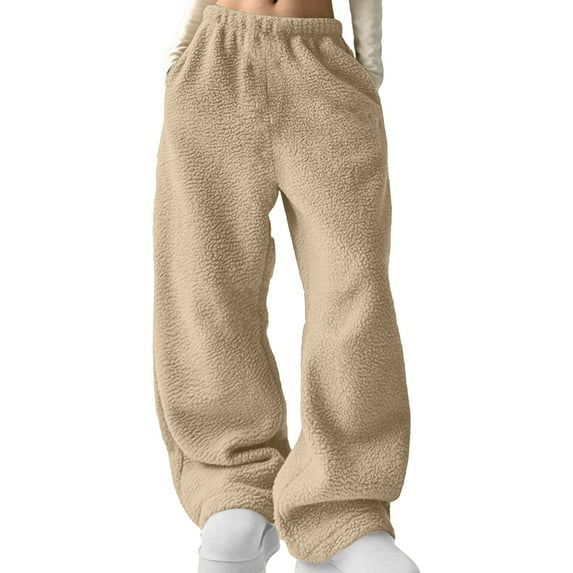 cocolona Womens Fuzzy Pajama Pants Solid Baggy Wide Leg Pants Winter Fleece Warm Lounge Trouser Soft Comfy Sleepwear