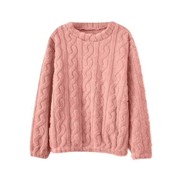 cocolona Womens Fuzzy Sweatshirts Crew Neck Long Sleeve Shirts Fall Winter Fleece Warm Sweaters Pullover Tops Soft Pajamas