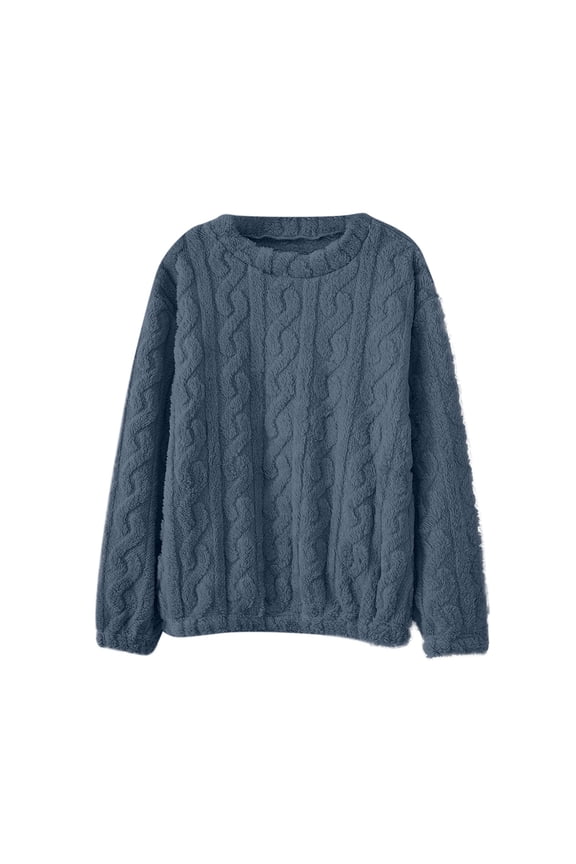 Womens Fuzzy Sweatshirts Crew Neck Long Sleeve Shirts Fall Winter Fleece Warm Sweaters Pullover Tops Soft Pajamas