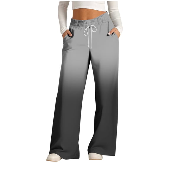 cocolona Womens Gradient Casual Pants Elastic Waist Drawstring Wide Leg Travel Workout Pants with Pockets