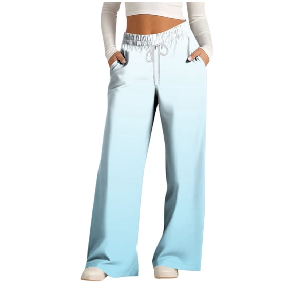 cocolona Womens Gradient Casual Pants Elastic Waist Drawstring Wide Leg Travel Workout Pants with Pockets