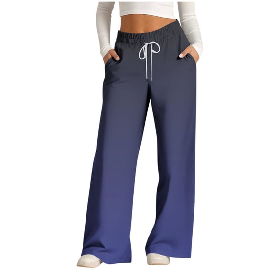 cocolona Womens Gradient Casual Pants Elastic Waist Drawstring Wide Leg Travel Workout Pants with Pockets