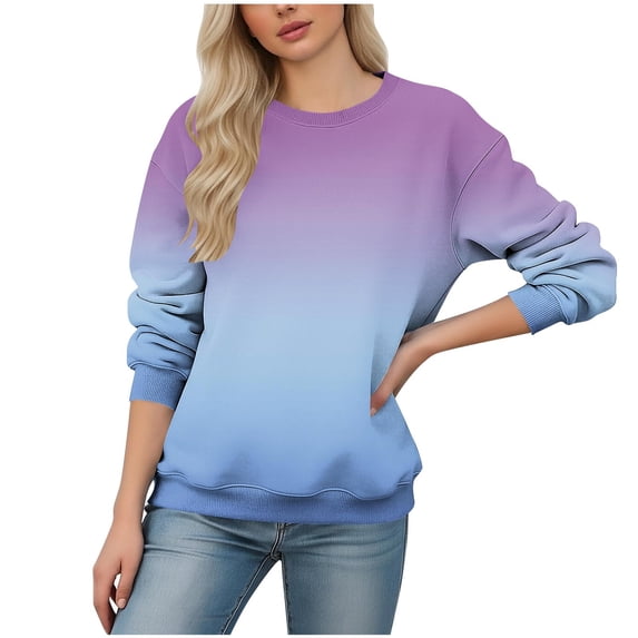 cocolona Womens Gradient Pullover Sweatshirts Crew Neck Long Sleeve Casual Loose Fall Tops