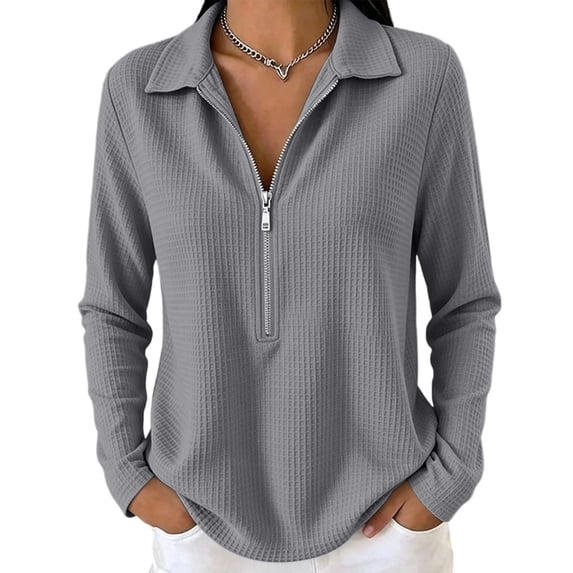 cocolona Womens Half Zip Pullover Tops Casual Long Sleeve Lapel Shirts Oversized Solid Color Fall Soft Outfits