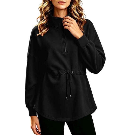 cocolona Womens Half Zip Sweatshirts Collared Adjustable Drawstring Waist Tunic Fall Tops Casual Long Sleeve Pullover Sweatshirts