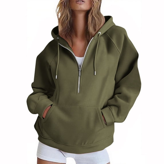 cocolona Womens Half-zipper Hoodies Long Sleeve Drawstring Oversized Hooded Sweatshirts Fall Winter Casual Solid Color Jacket Tops