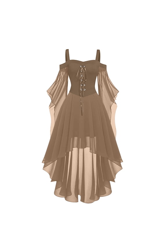 Womens Halloween Cold Shoulder Mesh Corset Dress Vintage Gothic Long Dress Medieval Renaissance Dress