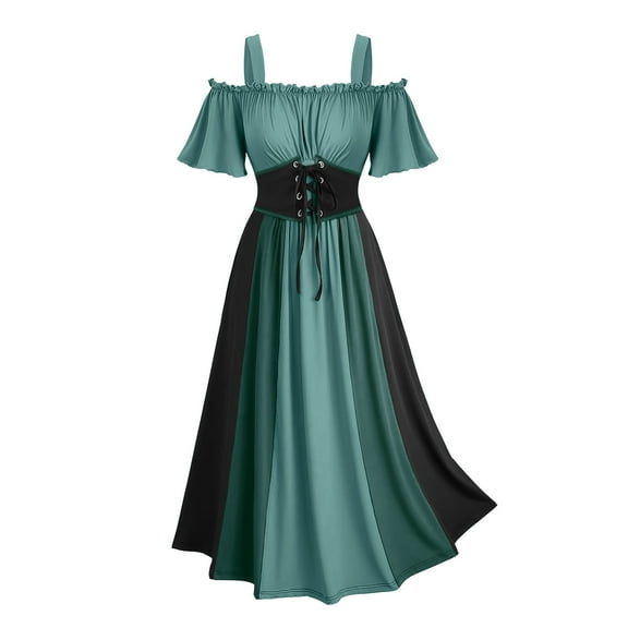 cocolona Womens Halloween Cold Shoulder Patchwork Corset Dress Medieval Renaissance Long Dress Gothic Dress for Women