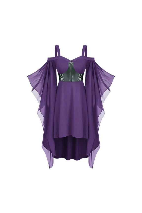 Womens Halloween Dress Cold Shoulder Sleeveless Mesh Corset Dress Medieval Renaissance Dress Gothic Dress for Women