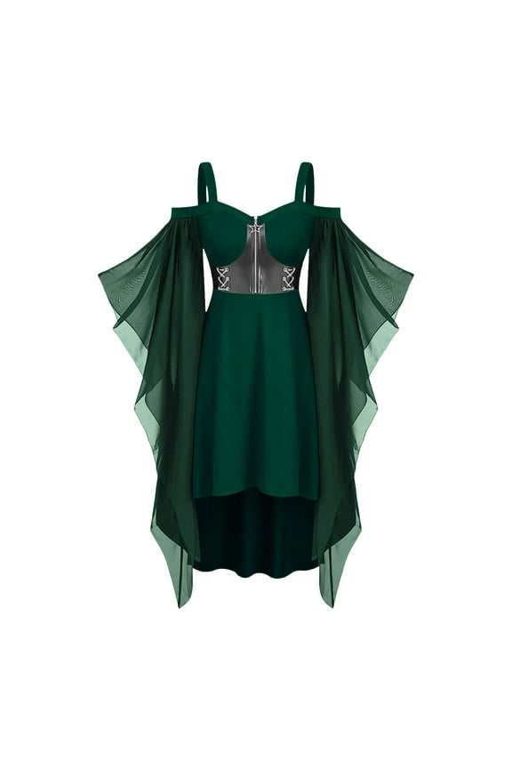 Womens Halloween Dress Cold Shoulder Sleeveless Mesh Corset Dress Medieval Renaissance Dress Gothic Dress for Women
