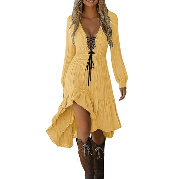 cocolona Womens Halloween Gothic Dress Fall Long Sleeve Hollowed Out Party Midi Dress Ruffle Flowy Beach Holiday Sun Dress