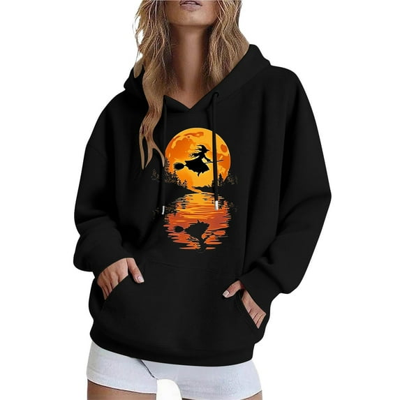 cocolona Womens Halloween Graphic Hoodie Fall Winter Long Sleeve Drawstring Sweatshirts Halloween Sweatshirts for Women