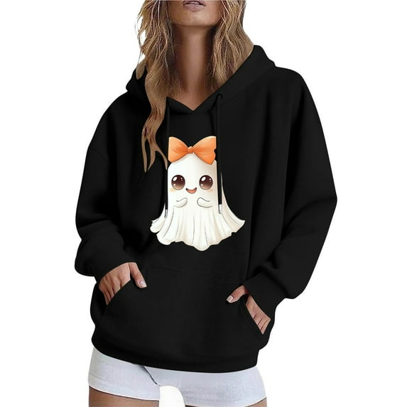 cocolona Womens Halloween Graphic Hoodie Fall Winter Long Sleeve Drawstring Sweatshirts Halloween Sweatshirts for Women