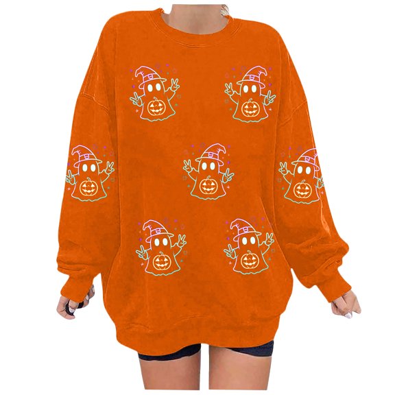 cocolona Womens Halloween Graphic Sweatshirts Fall Winter Long Sleeve Shirts Fashion Casual Loose Tops Blouse Halloween Gifts