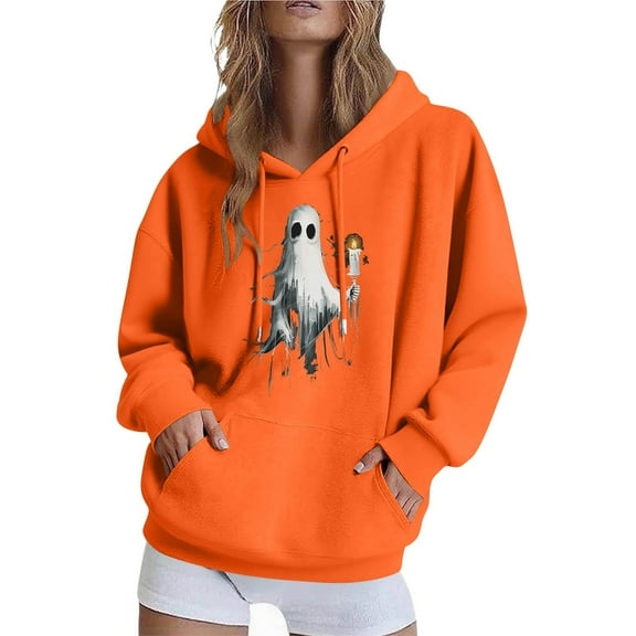cocolona Womens Halloween Hoodie Fall Long Sleeve Drawstring Graphic Sweatshirts Casual Loose Pullover Tops Halloween Sweatshirts