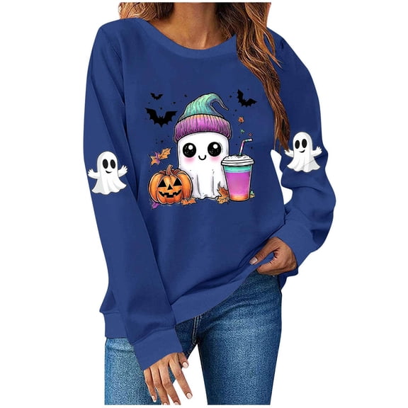 cocolona Womens Halloween Sweatshirts Fall Winter Long Sleeve Shirts Fashion Casual Loose Cute Graphic Tops Blouse Halloween Gifts