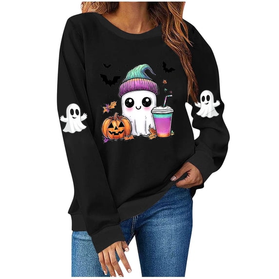 cocolona Womens Halloween Sweatshirts Fall Winter Long Sleeve Shirts Fashion Casual Loose Cute Graphic Tops Blouse Halloween Gifts