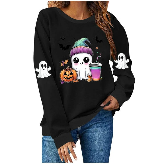 cocolona Womens Halloween Sweatshirts Fall Winter Long Sleeve Shirts Fashion Casual Loose Cute Graphic Tops Blouse Halloween Gifts