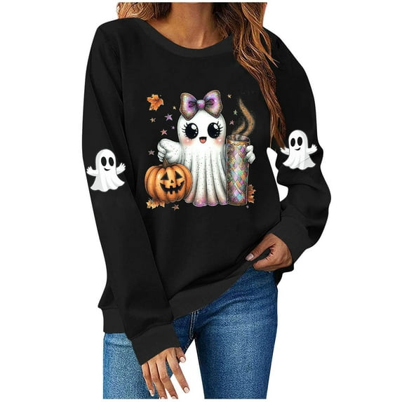 cocolona Womens Halloween Sweatshirts Fall Winter Long Sleeve Shirts Fashion Casual Loose Cute Graphic Tops Blouse Halloween Gifts