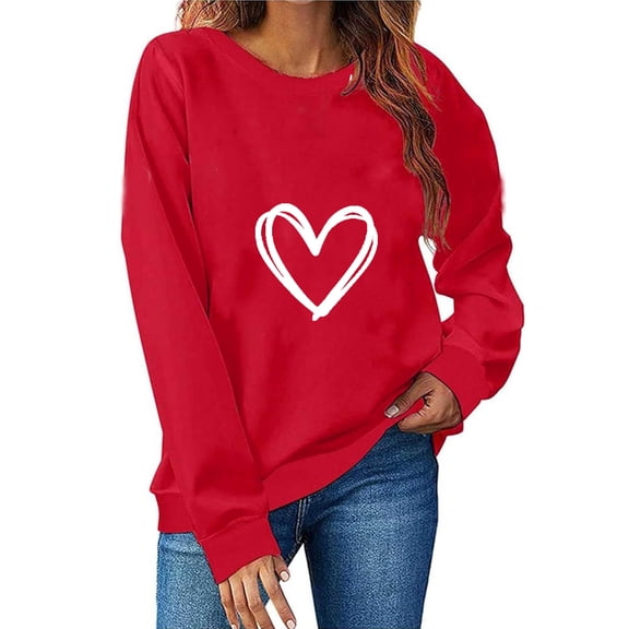 cocolona Womens Heart Graphic Sweatshirts Fall Winter Crewneck Long Sleeve Shirts Fashion Casual Loose Love Print Pullover Tops